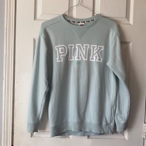 Pink Victoria’s Secret logo light blue pull over oversized crew neck sweatshirt